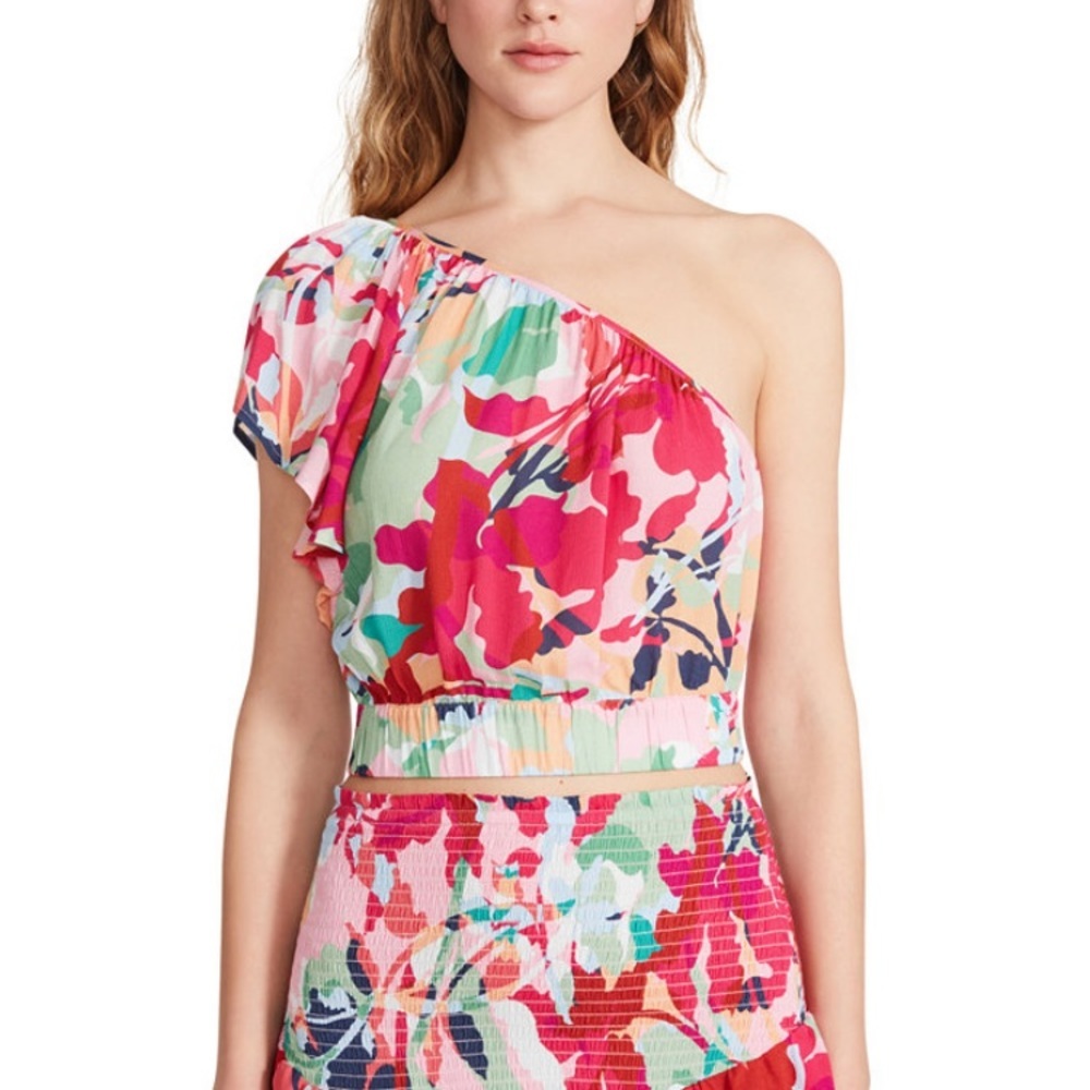 (B1) BB Dakota by Steve Madden Rose Water one Shoulder top, Size‎ Medium, NWT